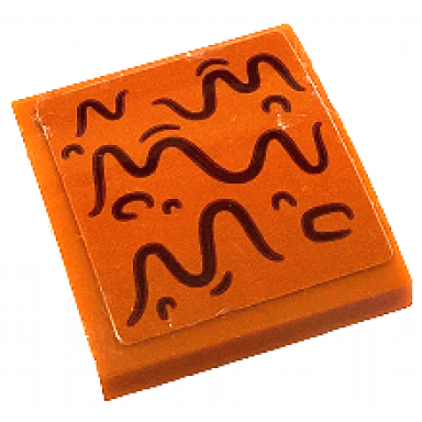 dark orange slope curved 2 x 2 x 2 3 with dark brown curved lines and squiggles pattern sticker - set 76122