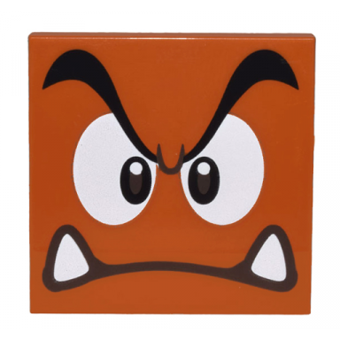 dark orange tile 4 x 4 with black eyebrows dark brown and white eyes angry frown with bottom fangs pattern super mario big goomba face