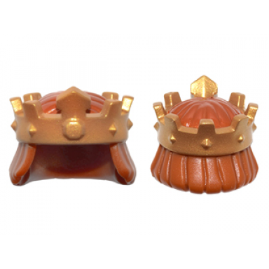 dark orange minifigure hair mid-length straight with gold crown pattern