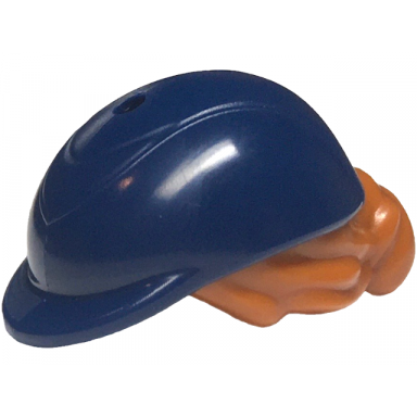 mini doll hair combo hair with hat bun and side bangs hole on top with molded dark blue horse riding helmet pattern