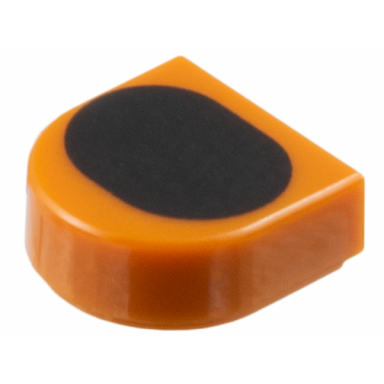 dark orange tile round 1 x 1 half circle extended with black oval pattern