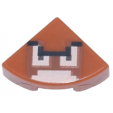 dark orange tile round 1 x 1 quarter with super mario pixelated goomba face pattern