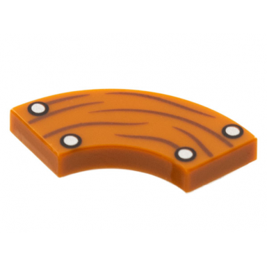 dark orange tile round corner 2 x 2 macaroni with 4 silver nails and wood grain pattern