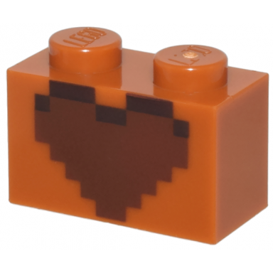 dark orange brick 1 x 2 with reddish brown and dark brown pixelated heart decorative pot pattern