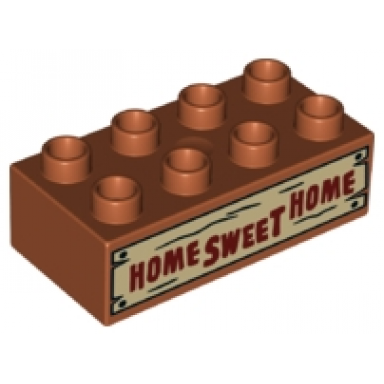 dark orange duplo brick 2 x 4 with home sweet home on weathered board pattern