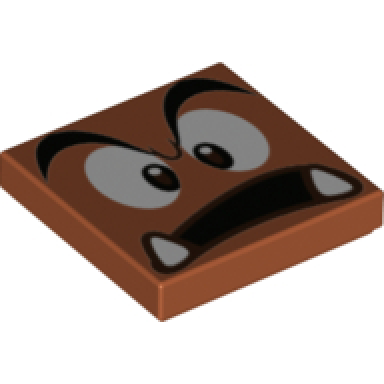 dark orange tile 2 x 2 with black eyebrows dark brown and white eyes looking straight surprised open mouth with bottom fangs pattern super mario goomba face