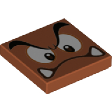 dark orange tile 2 x 2 with black eyebrows dark brown and white eyes looking down angry frown with bottom fangs pattern super mario goomba face