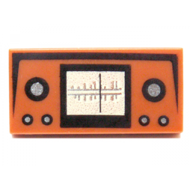 dark orange tile 1 x 2 with radio frequency and buttons pattern