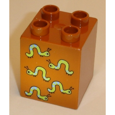 dark orange duplo brick 2 x 2 x 2 with five worms pattern