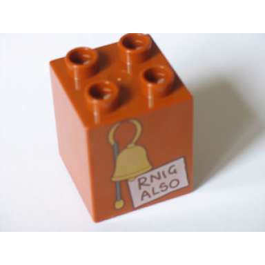 dark orange duplo brick 2 x 2 x 2 with bell and rnig also pattern