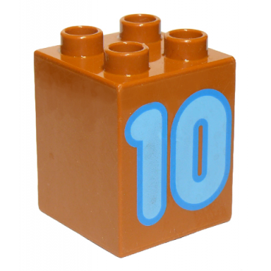 dark orange duplo brick 2 x 2 x 2 with number 10 medium blue pattern
