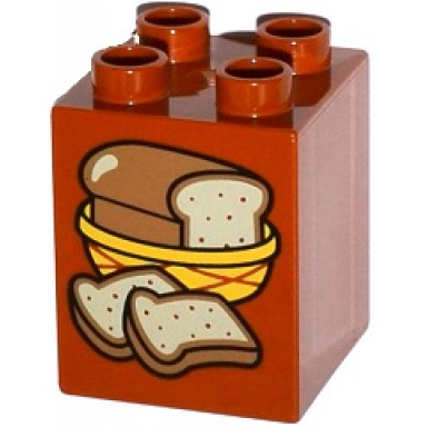 dark orange duplo brick 2 x 2 x 2 with loaf of bread in basket and 2 slices pattern