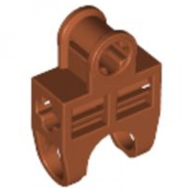 dark orange technic axle connector 2 x 3 with ball joint socket - open sides angled forks with closed axle holes