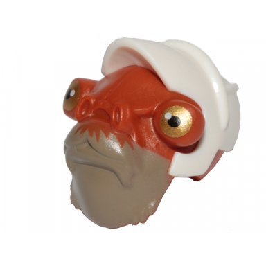 dark orange minifigure head modified sw mon calamari with white hat and pearl gold and black eyes pattern quarrie