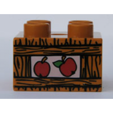 dark orange duplo brick 2 x 2 with apples in crate pattern