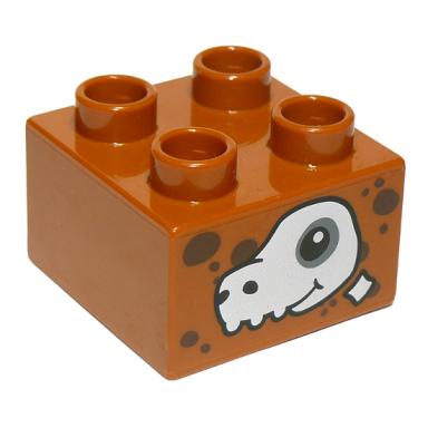 dark orange duplo brick 2 x 2 with dinosaur skull pattern