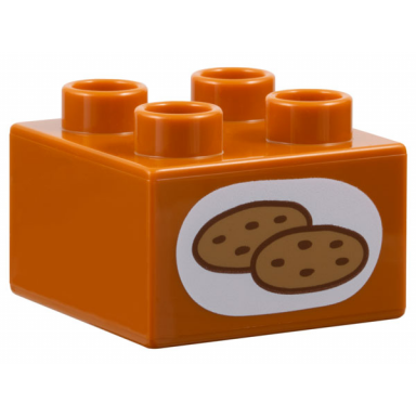 dark orange duplo brick 2 x 2 with medium nougat and reddish brown chocolate chip cookies in white oval pattern