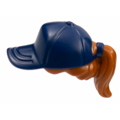 dark orange minifigure hair combo hair with hat ponytail with molded dark blue ball cap pattern