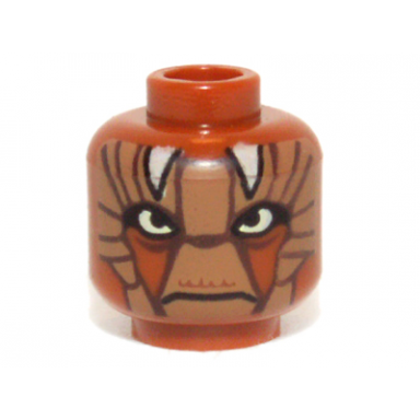 dark orange minifigure head alien with sw nikto medium nougat face large eyes frown and white horns pattern