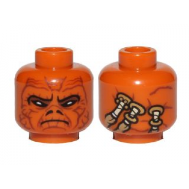 dark orange minifigure head alien with sw weequay dark red facial lines white eyes black nostrils and frown rintel aren pattern