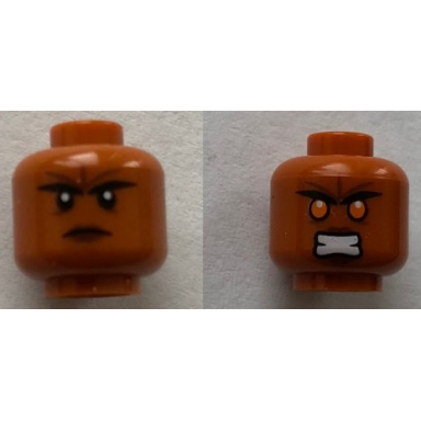 dark orange minifigure head dual sided female black eyebrows unhappy angry pattern brick