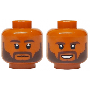 dark orange minifigure head dual sided dark brown eyebrows and beard neutral open mouth scowl with teeth pattern
