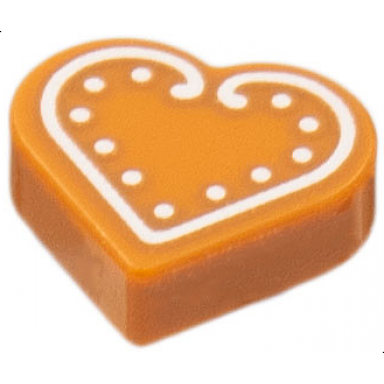 dark orange tile round 1 x 1 heart with white cookie icing pattern