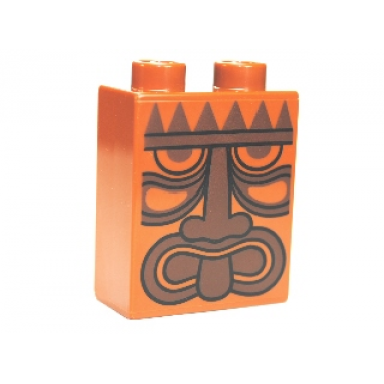 dark orange duplo brick 1 x 2 x 2 with tribal mask pattern