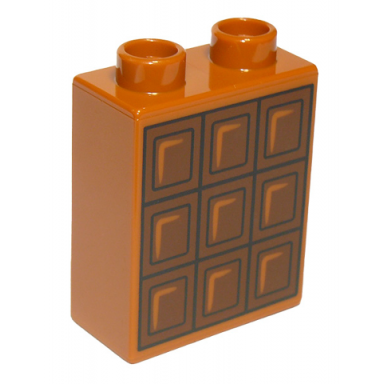 dark orange duplo brick 1 x 2 x 2 with chocolate bar pattern