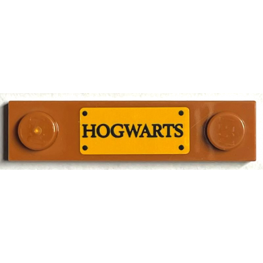 dark orange plate modified 1 x 4 with 2 studs with groove with black hogwarts and 4 circles on bright light orange background pattern sticker - set 76399