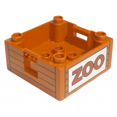 dark orange duplo container box 4 x 4 with studs on corners with zoo text pattern