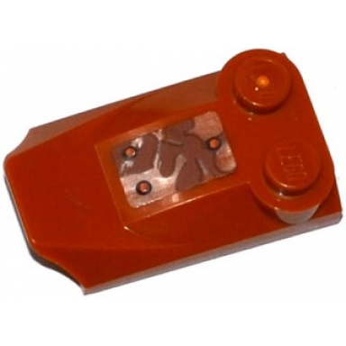 dark orange slope curved 3 x 2 x 2 3 with 2 studs wing end with rust and 3 rivets pattern model left side sticker - set 70143