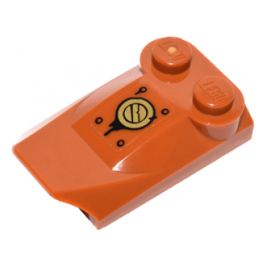 dark orange slope curved 3 x 2 x 2 3 with 2 studs wing end with gold circle and black rivets pattern sticker - set 70146