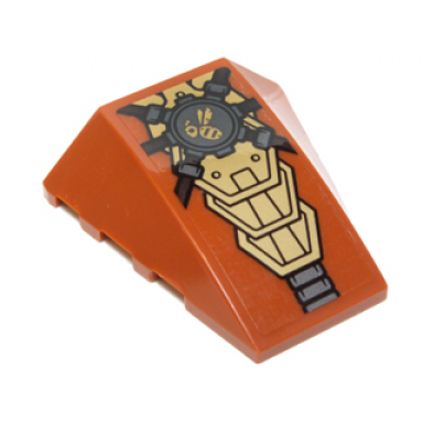 dark orange wedge 4 x 4 triple curved no studs with gold mechanical tiles dark bluish gray gear and bumblebee pattern sticker - set 70225