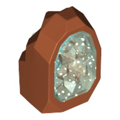dark orange rock 1 x 1 geode with molded glitter trans-light blue crystals pattern