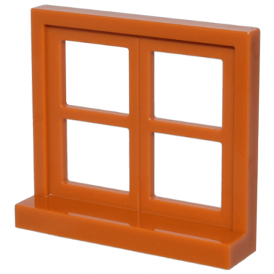 dark orange window 1 x 4 x 3 square with 4 panes and sill