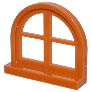 dark orange window 1 x 4 x 3 rounded top with 4 panes and sill