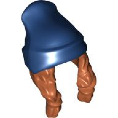 dark orange minifigure hair combo hair with hat 2 braids over shoulders with molded dark blue beanie pattern