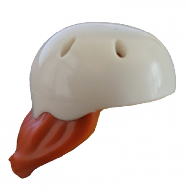 dark orange minifigure hair combo hair with hat medium length with molded white bicycle helmet pattern bam