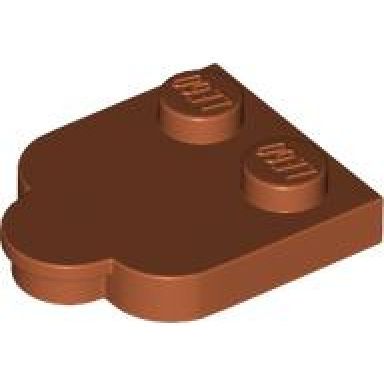 dark orange tile modified 2 x 2 with studs on edge rounded corners and 1 x 1 half circle extension