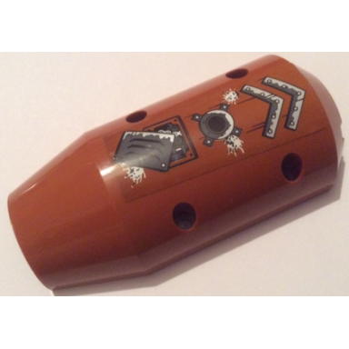 dark orange vehicle tipper drum 3 x 6 x 10 half with 4 pin holes with metal plates with rivets and exploding air vent pattern model left side sticker - set 70605