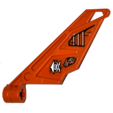 dark orange bionicle wing small tail with axle hole with ninja skull with crossed swords and cog mechanical pattern on left side stickers - set 70602