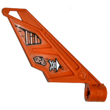 dark orange bionicle wing small tail with axle hole with ninja skull with crossed swords and cog mechanical pattern on right side stickers - set 70602