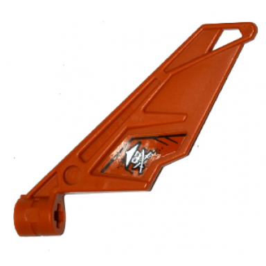 dark orange bionicle wing small tail with axle hole with ninja skull with crossed swords pattern on left side sticker - set 70600