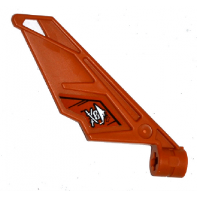 dark orange bionicle wing small tail with axle hole with ninja skull with crossed swords pattern on right side sticker - set 70600