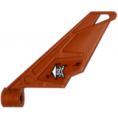 dark orange bionicle wing small tail with axle hole with ninja skull with crossed swords and 2 bolts pattern on left side sticker - set 70604