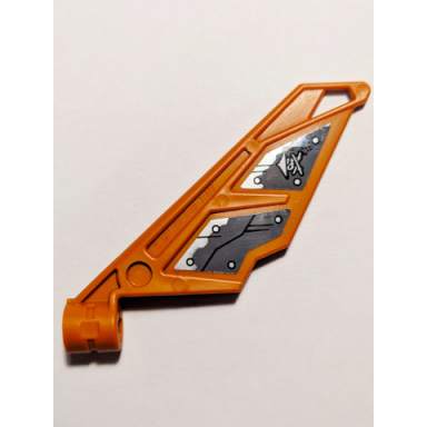 dark orange bionicle wing small tail with axle hole with hull plates and ninja skull with crossed swords pattern model right side stickers - set 70605