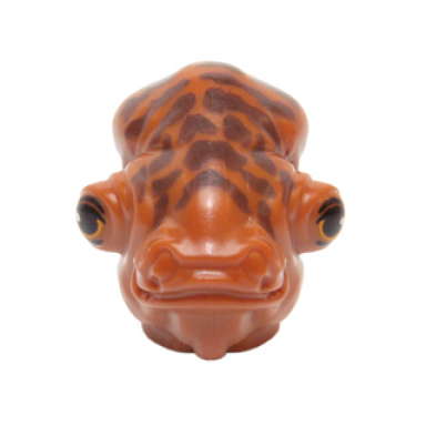 dark orange minifigure head modified sw mon calamari with small reddish brown skin texture and bright light orange and black eyes with eyelids pattern