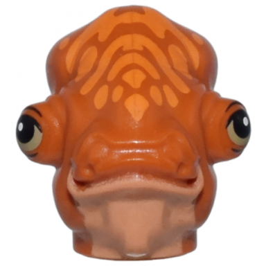 dark orange minifigure head modified sw mon calamari with orange markings nougat neck and olive green and black eyes with eyelids pattern lt beyta