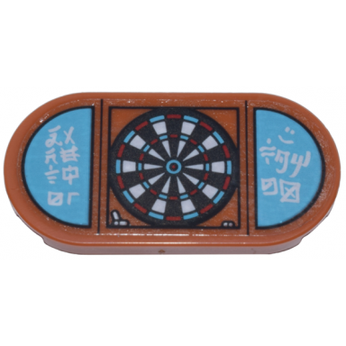 dark orange tile round 2 x 4 oval with dart board and medium azure scoreboard with white ninjago logogram dareth and tom pattern sticker - set 71799